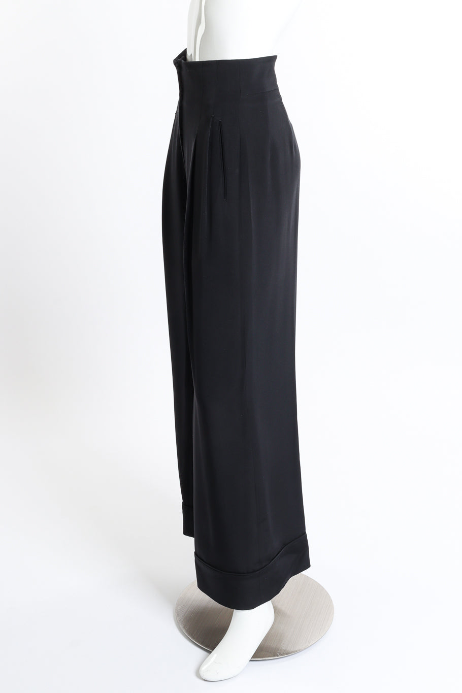 Vintage Richard Tyler wide leg high waisted black pants left side view as worn on mannequin @RECESS LA