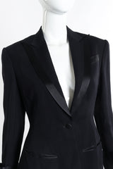 Vintage Richard Tyler Longline Satin Trim Blazer front on mannequin closeup @recess la