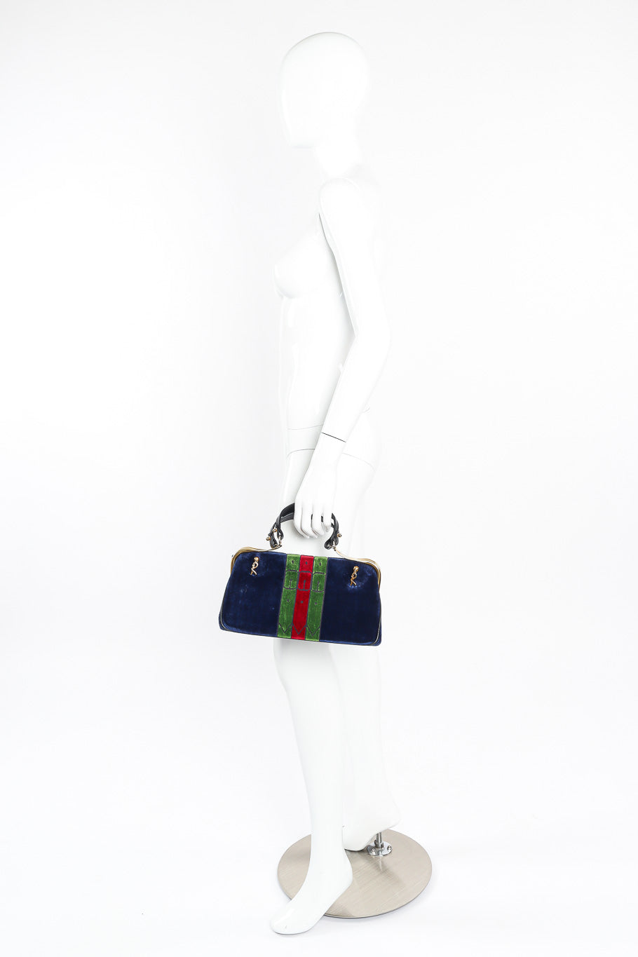 Roberta Di Camerino velvet stripe frame bag product shot with mannequin @recessla