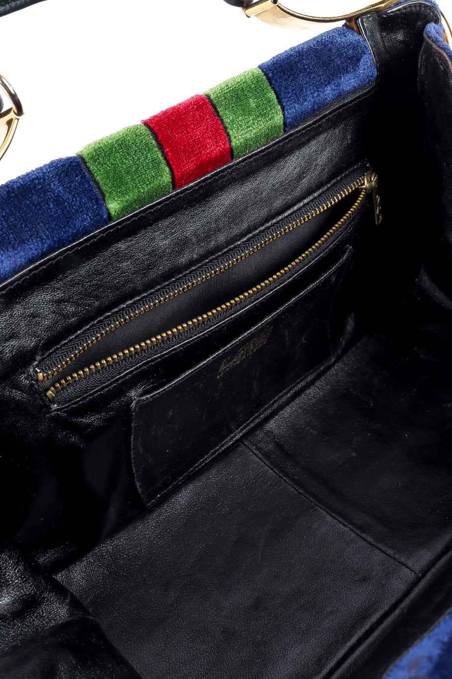 Roberta Di Camerino velvet stripe frame bag product shot of interior details @recessla