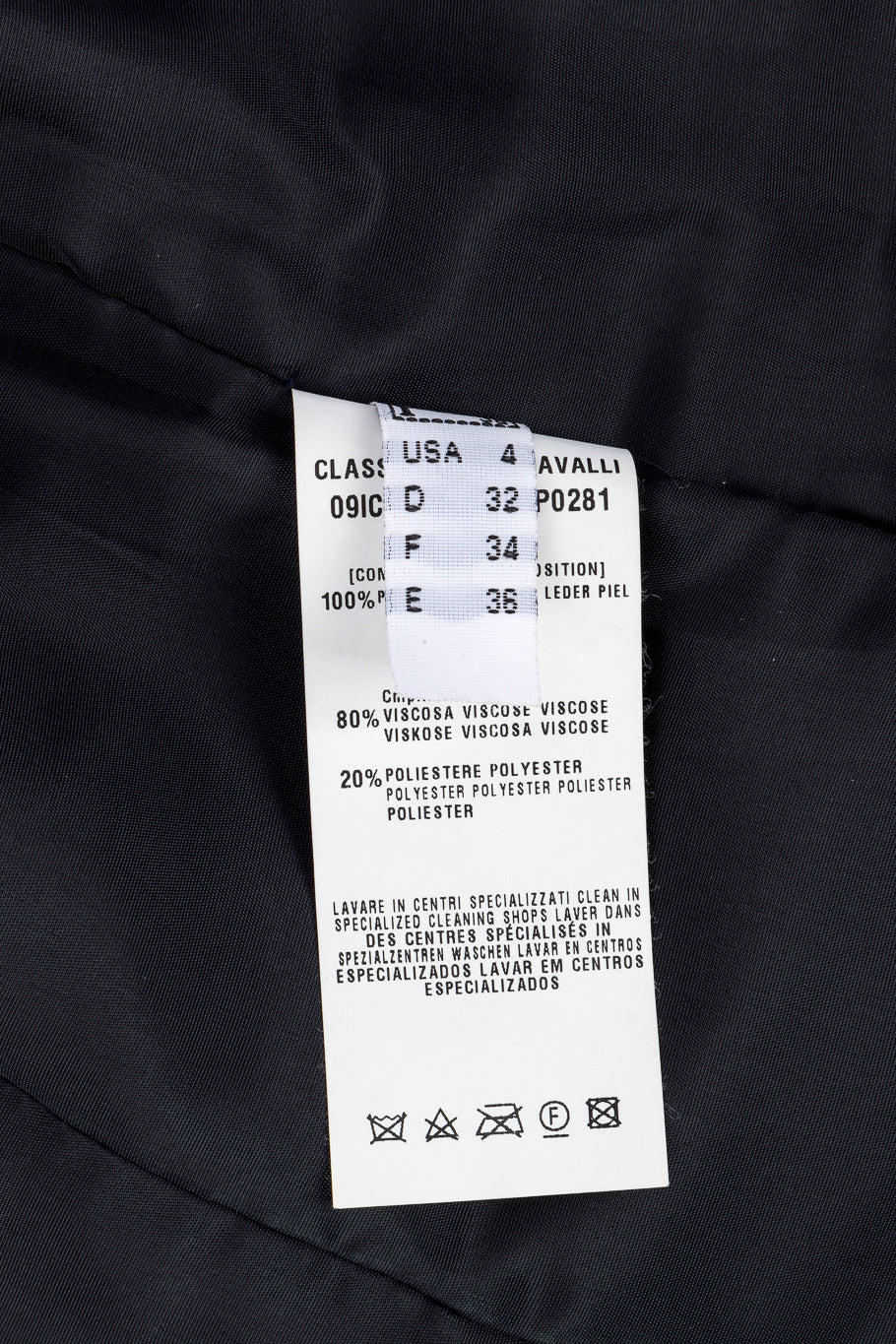 Class Roberto Cavalli Studded Leather Trench Coat size and fabric content label closeup @recessla
