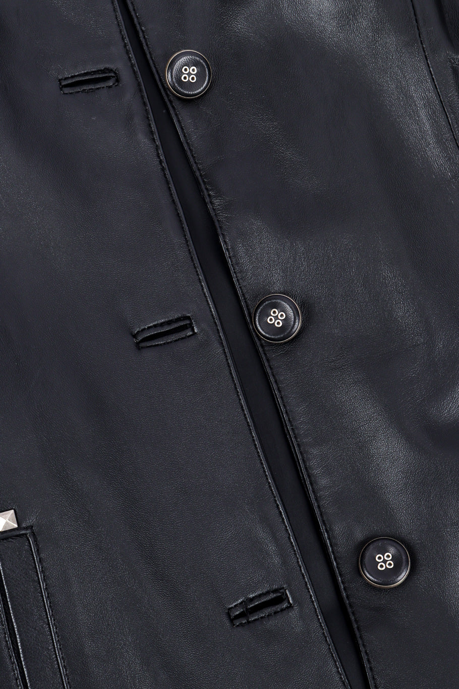 Class Roberto Cavalli Studded Leather Trench Coat button closure closeup @recessla