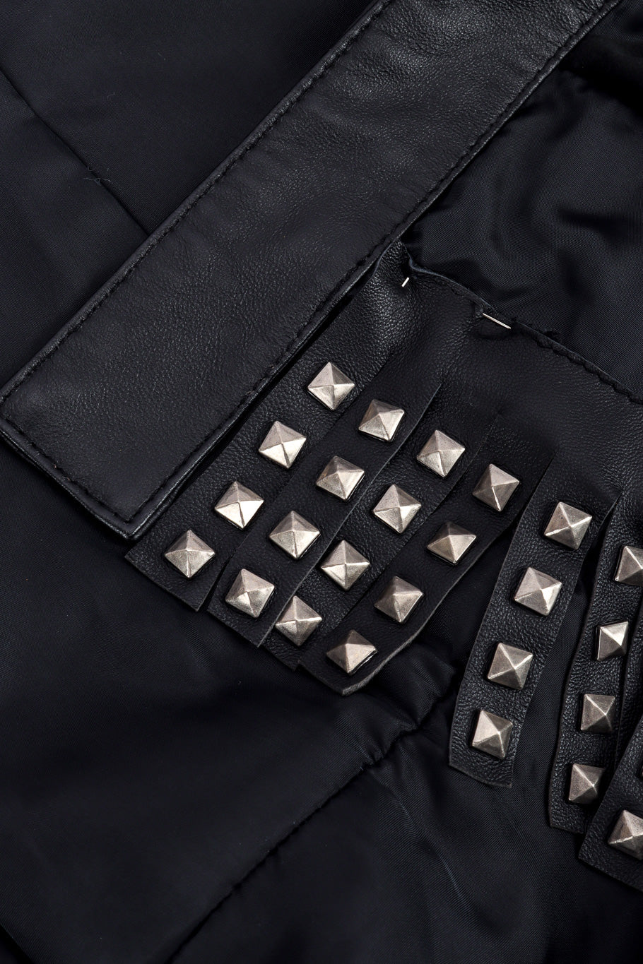 Class Roberto Cavalli Studded Leather Trench Coat split seam with safety pin closeup @recessla
