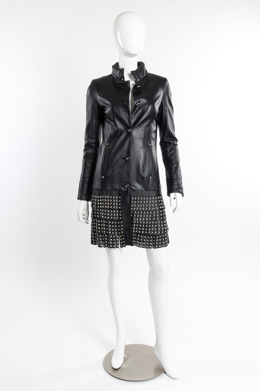 Class Roberto Cavalli Studded Leather Trench Coat front view on mannequin @recessla