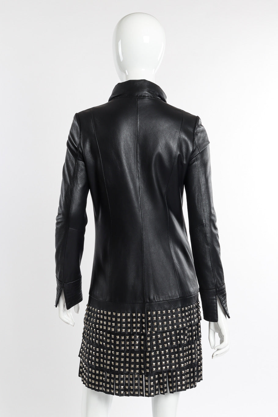 Class Roberto Cavalli Studded Leather Trench Coat back view on mannequin @recessla
