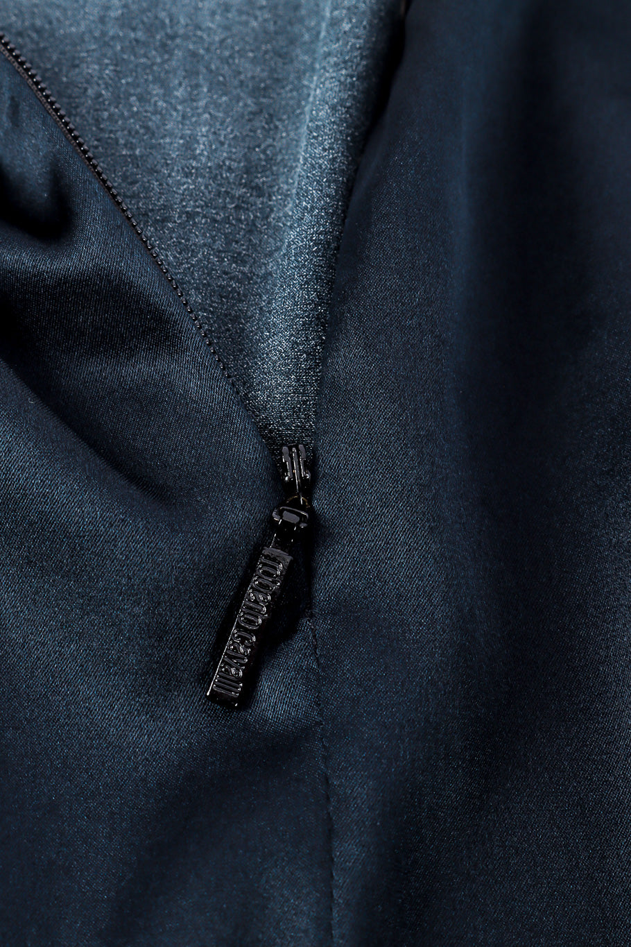Roberto Cavalli Baroque Wings Graphic Silk Dress back zipper closure closeup @Recessla