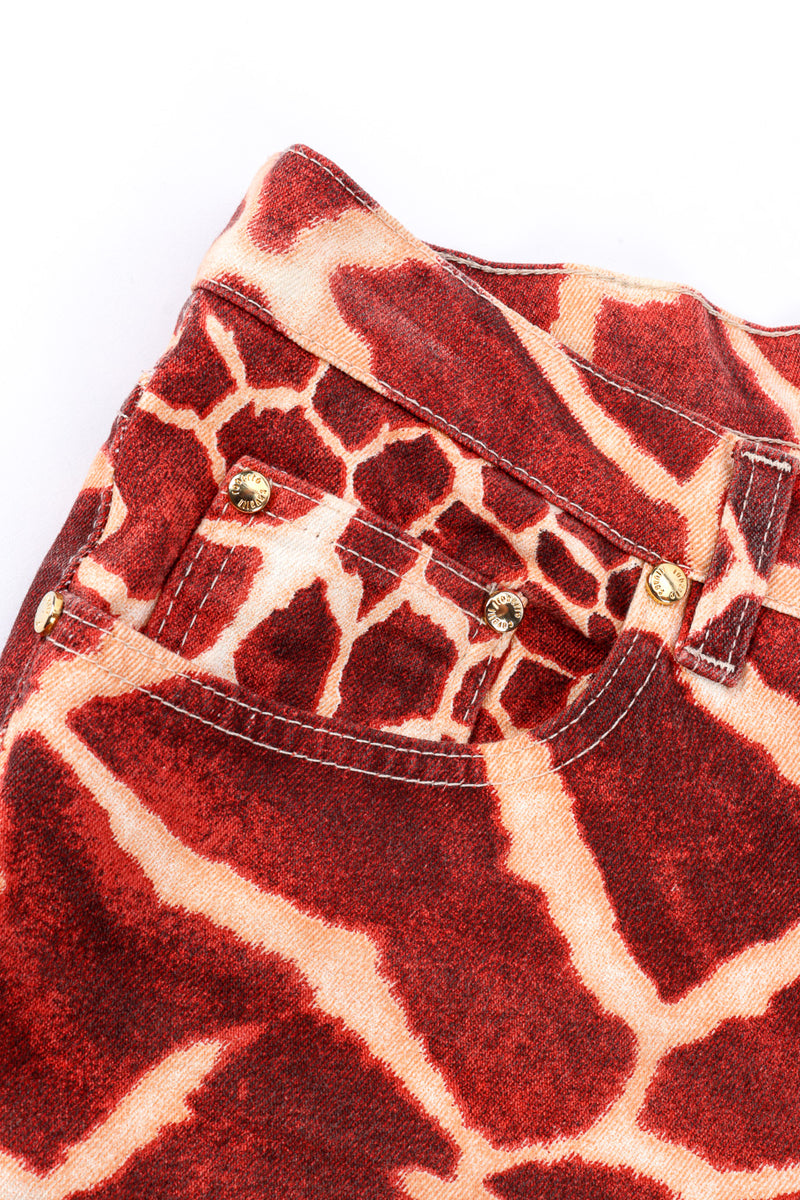 Vintage Roberto Cavalli Giraffe Print Flare Jeans coin pocket closeup @Recessla