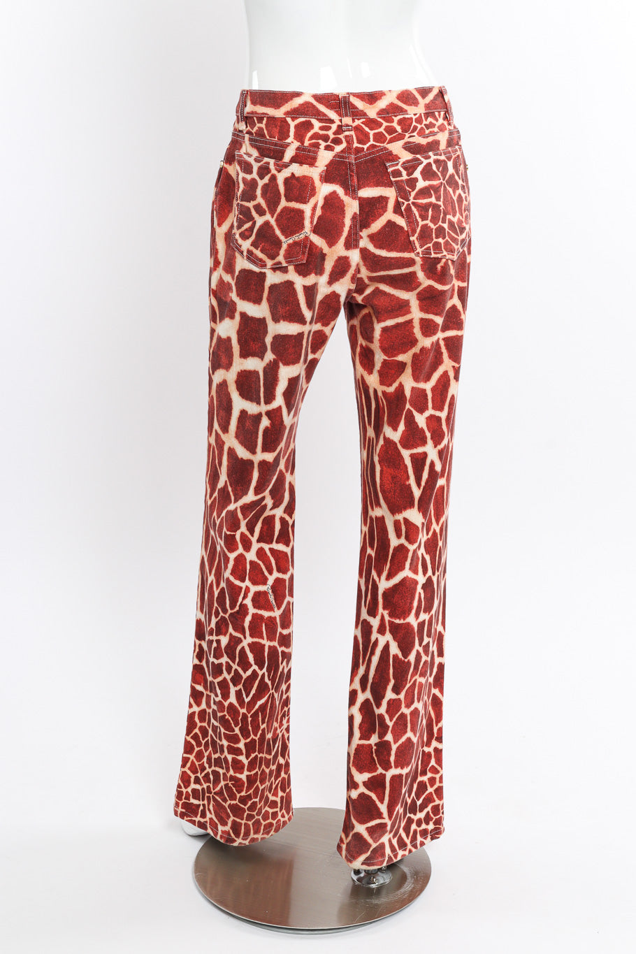 Vintage Roberto Cavalli Giraffe Print Flare Jeans back view on mannequin @Recessla