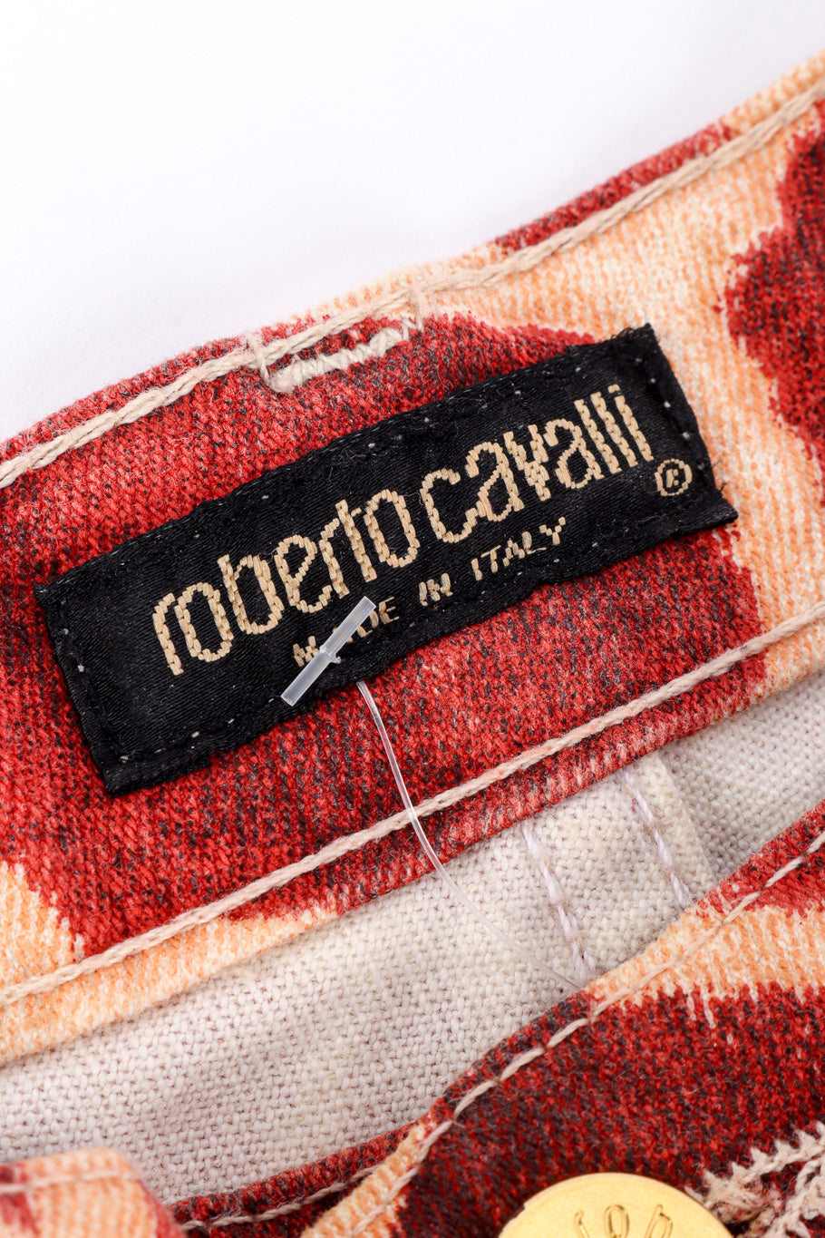 Vintage Roberto Cavalli Giraffe Print Flare Jeans signature label closeup @Recessla