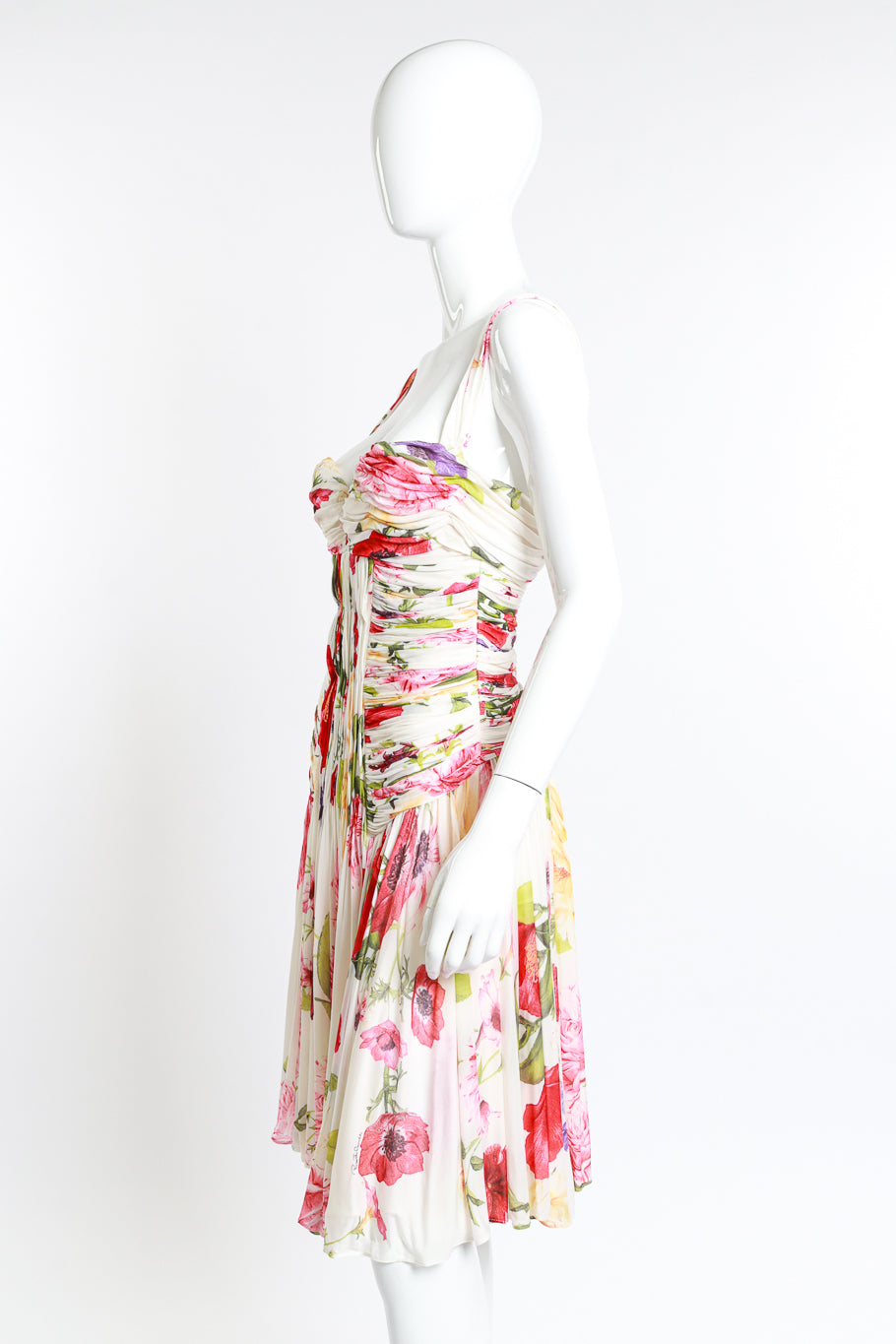 Roberto Cavalli Ruched Floral Cocktail Dress side mannequin @RECESS LA