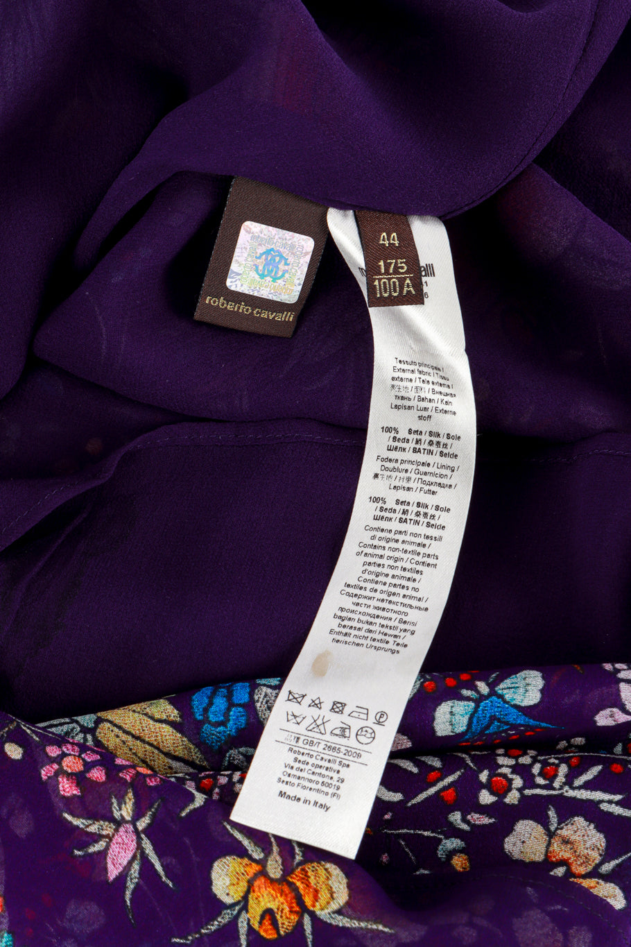 Roberto Cavalli Piano Shawl Print Peasant Dress size tag and care label @recess la
