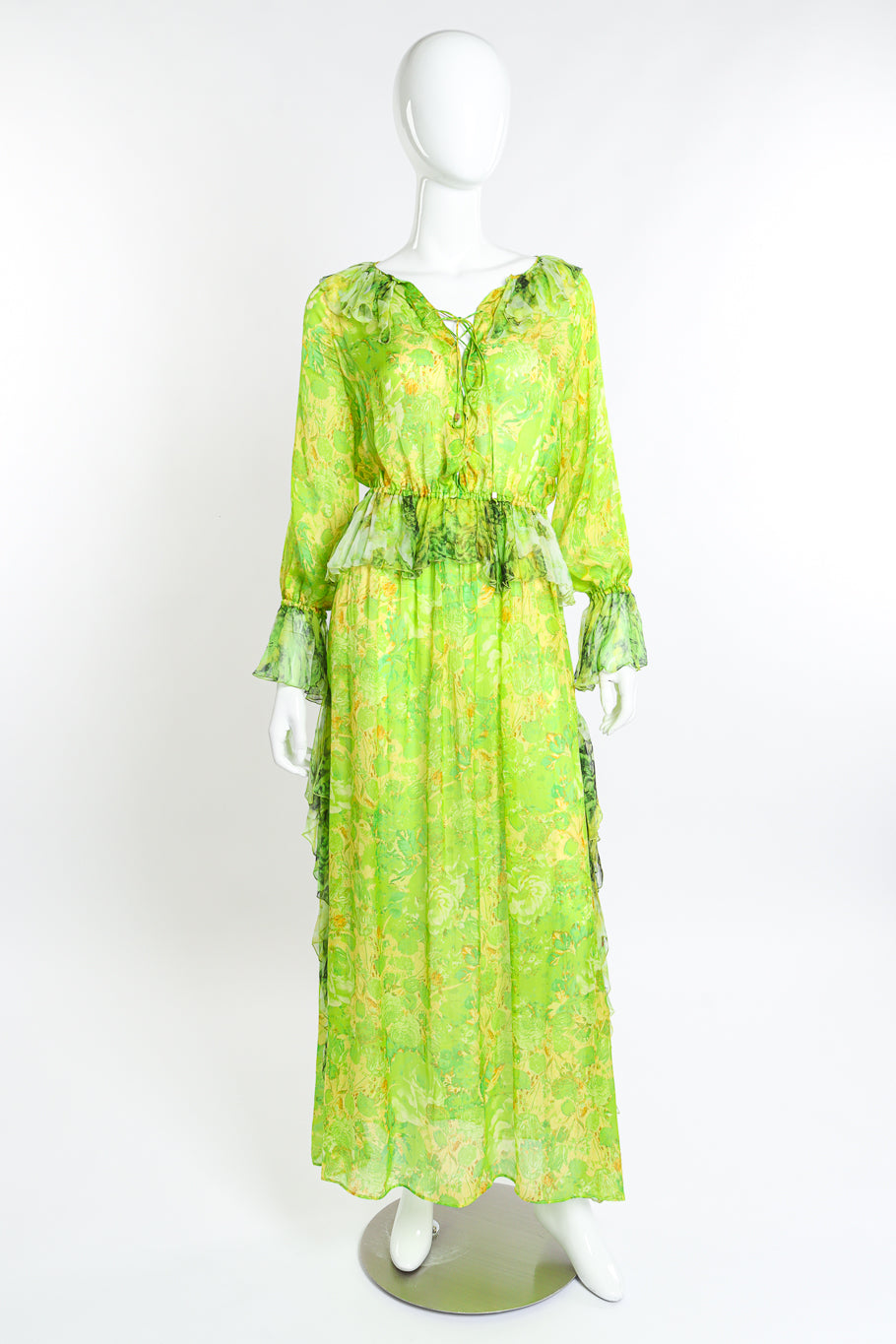 Roberto Cavalli Silk Floral Peasant Dress front on mannequin @recess la