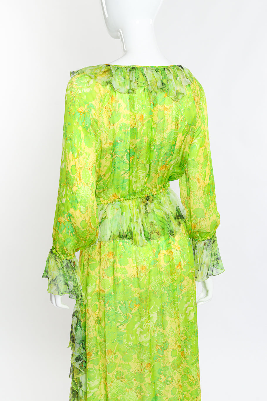 Roberto Cavalli Silk Floral Peasant Dress back on mannequin closeup @recess la