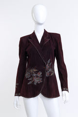 Vintage 1970s Roberto Cavalli Pinstripe Suede Blazer  front on mannequin @recess la