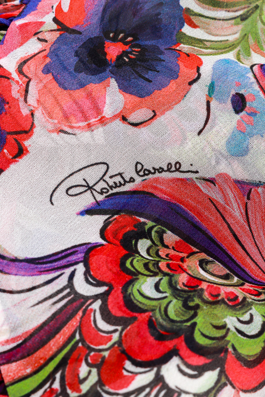 Roberto Cavalli Floral Bell Sleeve Peasant Dress fabric print closeup @recess la