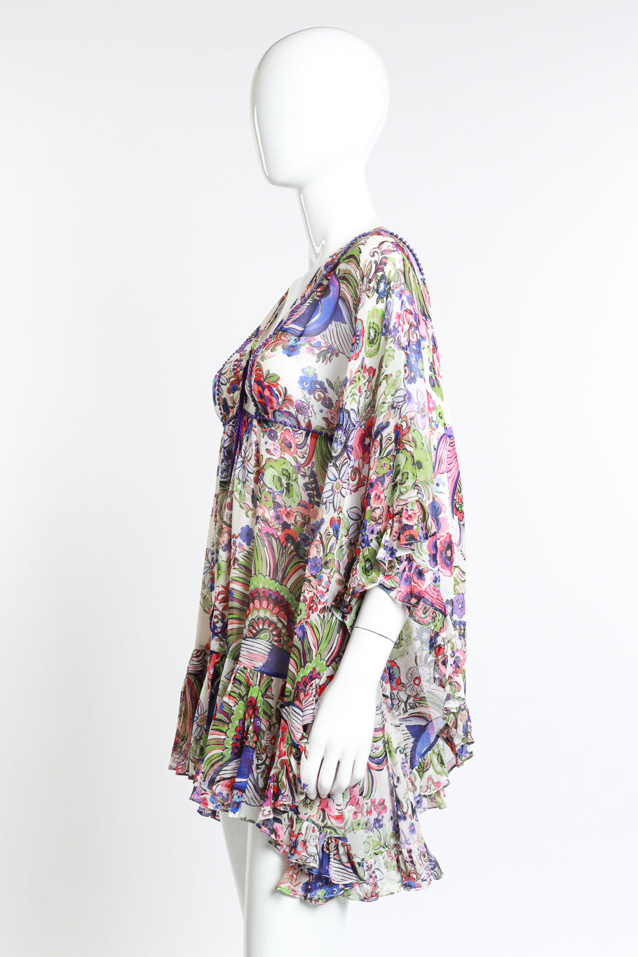 Roberto Cavalli Floral Bell Sleeve Peasant Dress side on mannequin @recess la