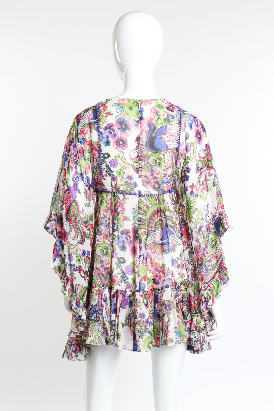 Roberto Cavalli Floral Bell Sleeve Peasant Dress back on mannequin @recess la