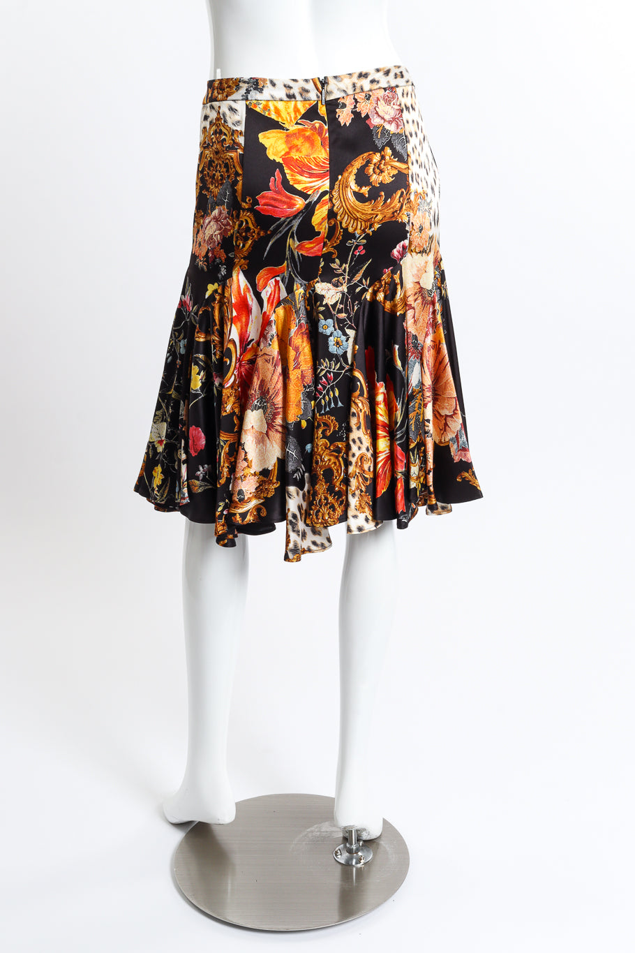Vintage Roberto Cavalli Floral Leopard Ruffle Skirt back on mannequin @recess la