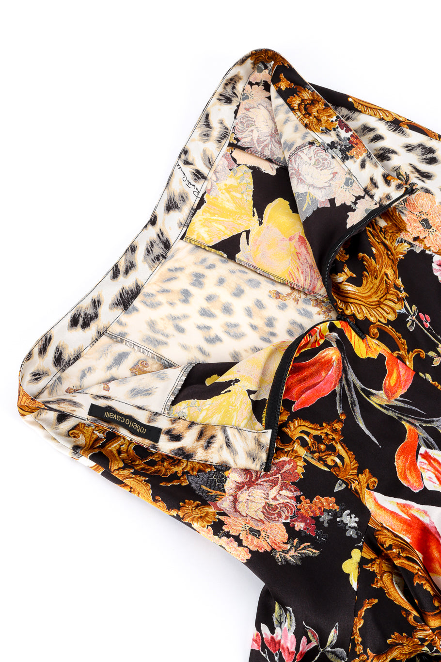 Vintage Roberto Cavalli Floral Leopard Ruffle Skirt back unzipped @recess la