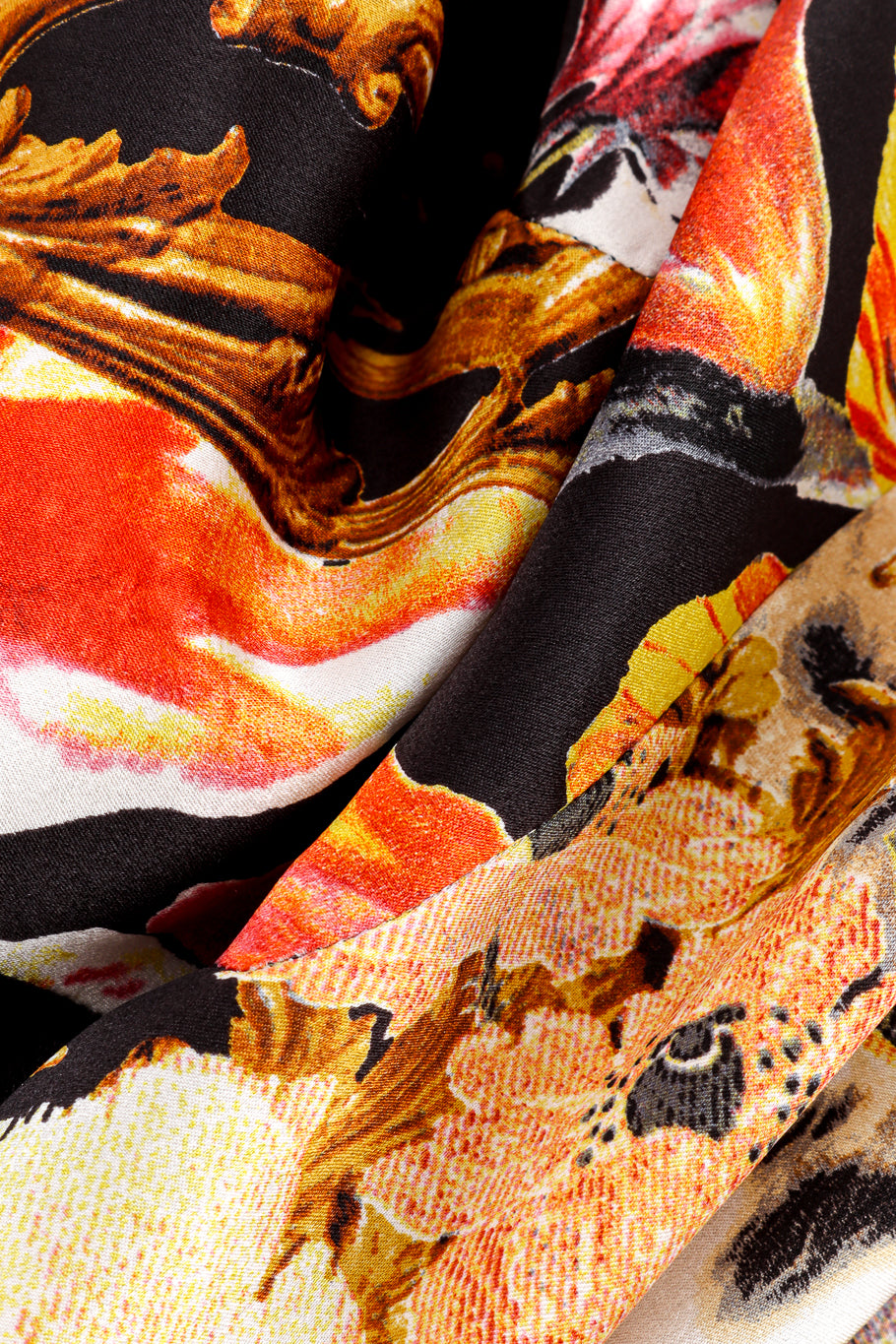 Vintage Roberto Cavalli Floral Leopard Ruffle Skirt fabric print closeup @recess la