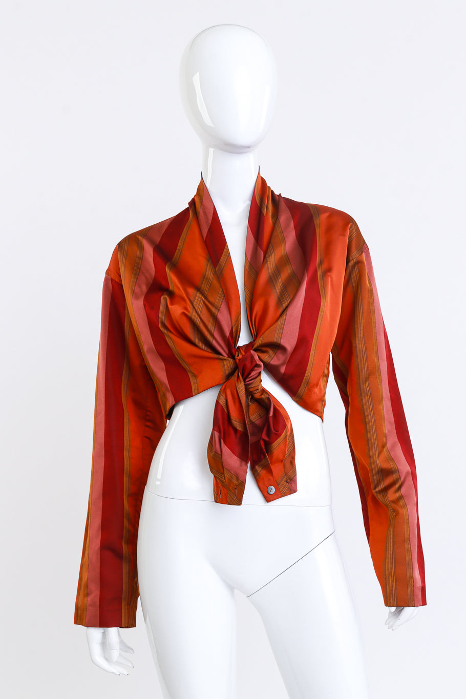 Vintage Romeo Gigli Mixed Stripe Tie-Front Top front on mannequin @recess la