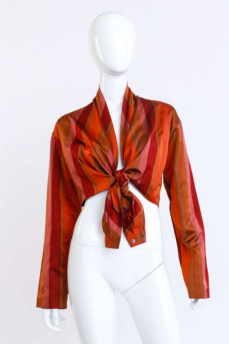 Vintage Romeo Gigli Mixed Stripe Tie-Front Top front on mannequin @recess la