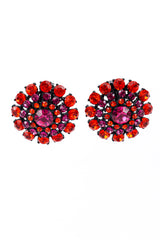 Vintage Thelma Deutsch Crystal Dome Button Earrings front @recess la