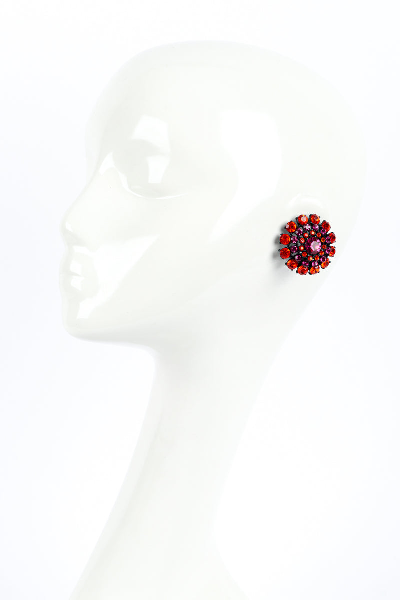 Vintage Thelma Deutsch Crystal Dome Button Earrings on mannequin @recess la