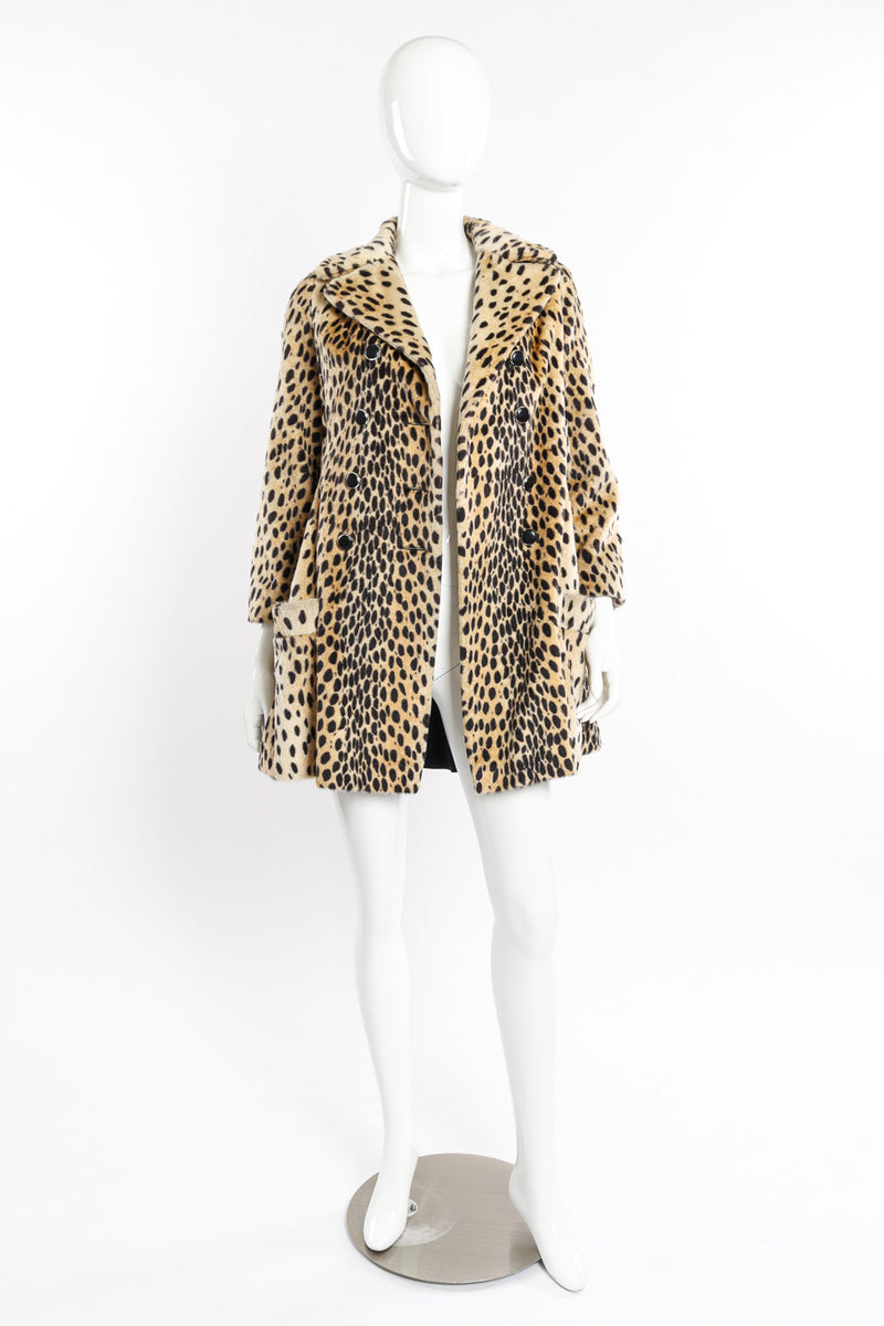 Cheetah Print Fur Coat by Russel Tayler on mannequin front unbuttoned @recessla