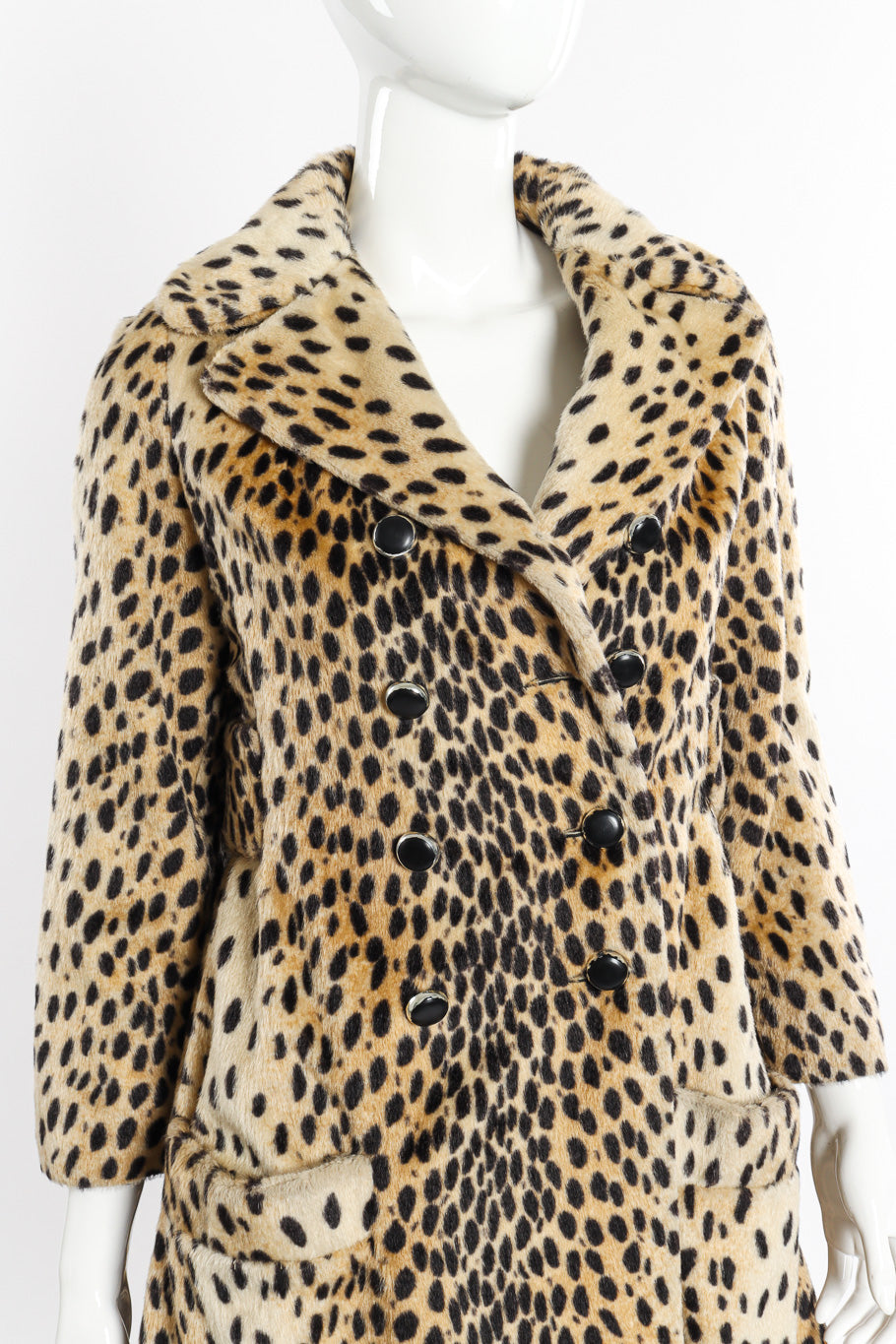 Cheetah Print Fur Coat by Russel Tayler on mannequin front chest close @recessla