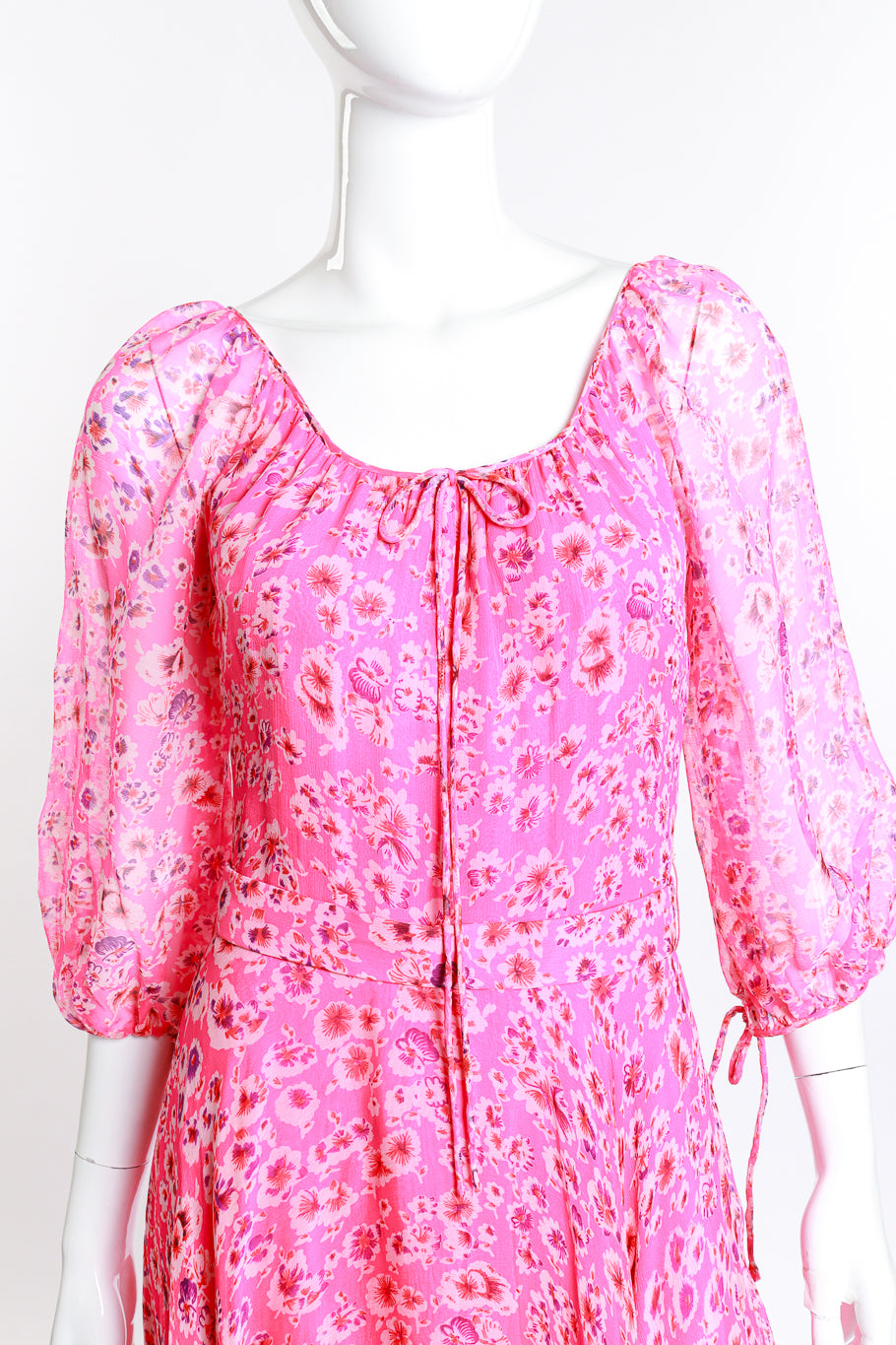 Vintage Saz Boutique Floral Chiffon Maxi Dress front detail on mannequin @RECESS LA
