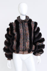 Vintage Schjelde Chevron Knit Fox Fur Jacket front on mannequin @recess la