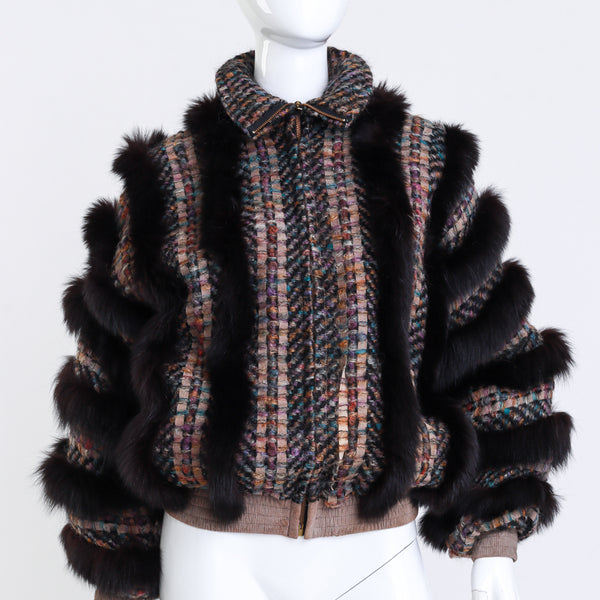Vintage Schjelde Chevron Knit Fox Fur Jacket – Recess