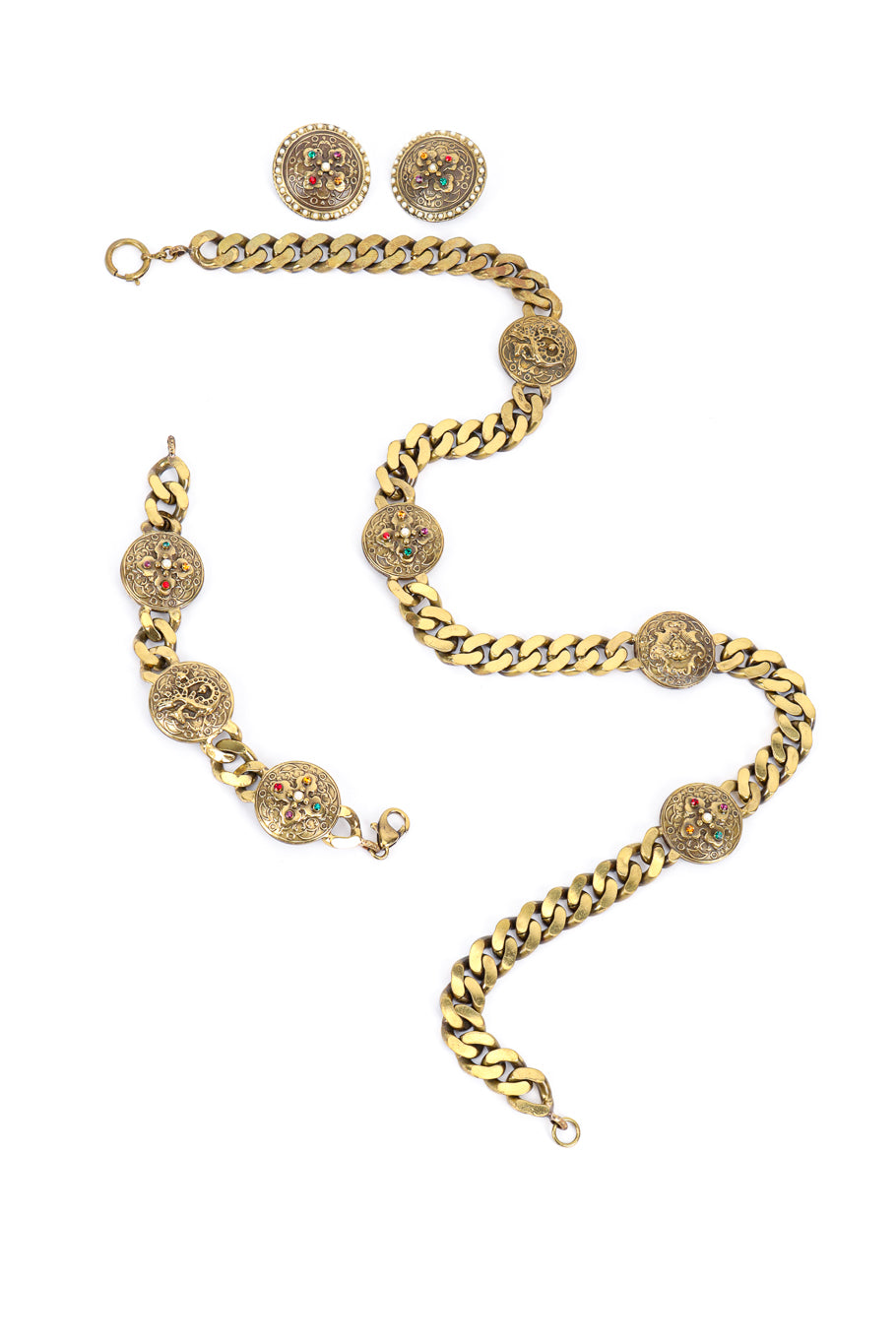 Vintage Il Gioiello Medallion Necklace, Bracelet and Earring Set front @recess la
