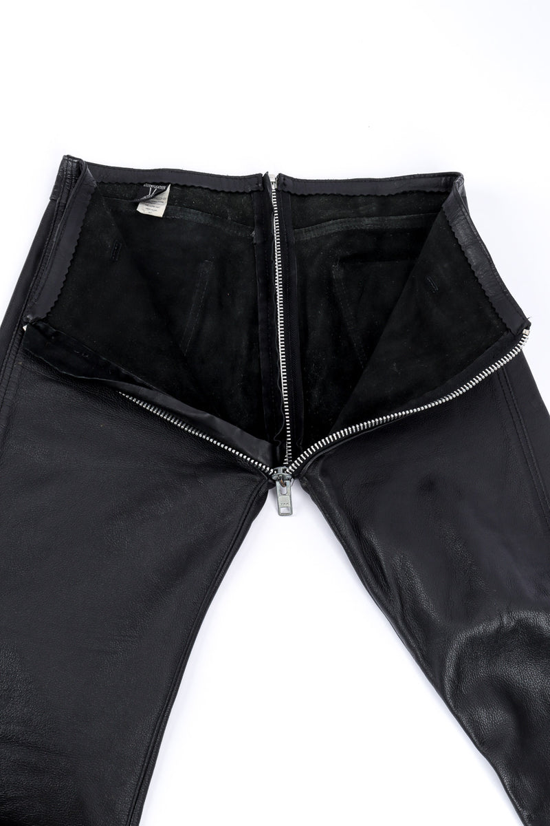 Vintage Stormy Leather Zipper Rise Leather Pant unzipped view of interior @recessla