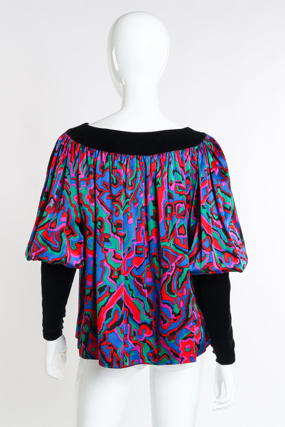 Vintage Saint Laurent Rive Gauche Abstract Print Velvet Blouse back on mannequin @recessla