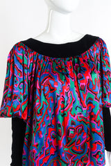 Vintage Saint Laurent Rive Gauche Abstract Print Velvet Blouse front on mannequin closeup @recessla