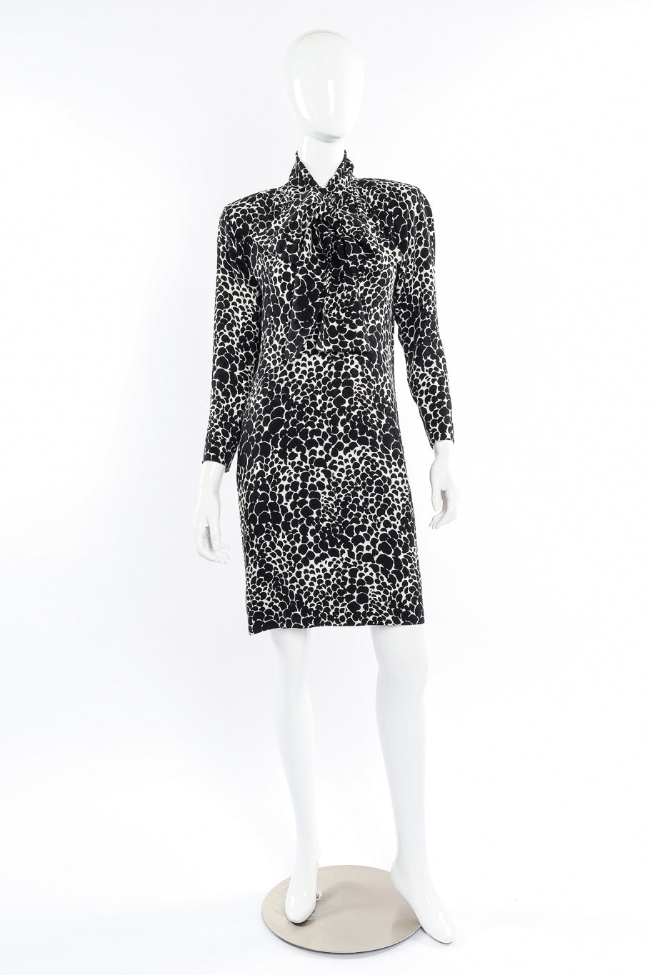 Vintage Saint Laurent Petal Print Silk Dress front view on mannequin @Recessla