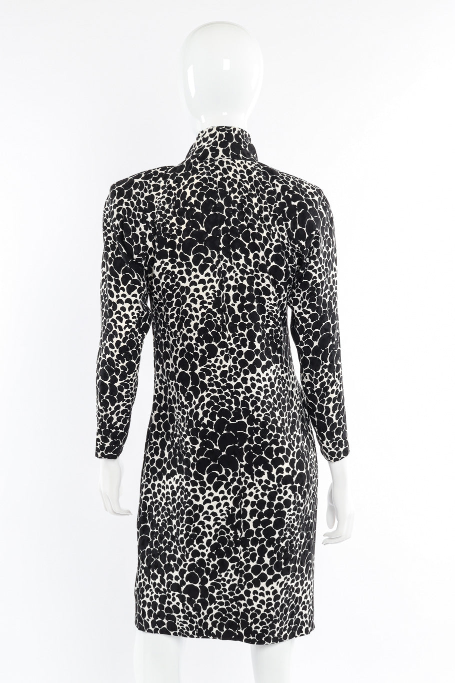 Vintage Saint Laurent Petal Print Silk Dress back view on mannequin closeup @Recessla