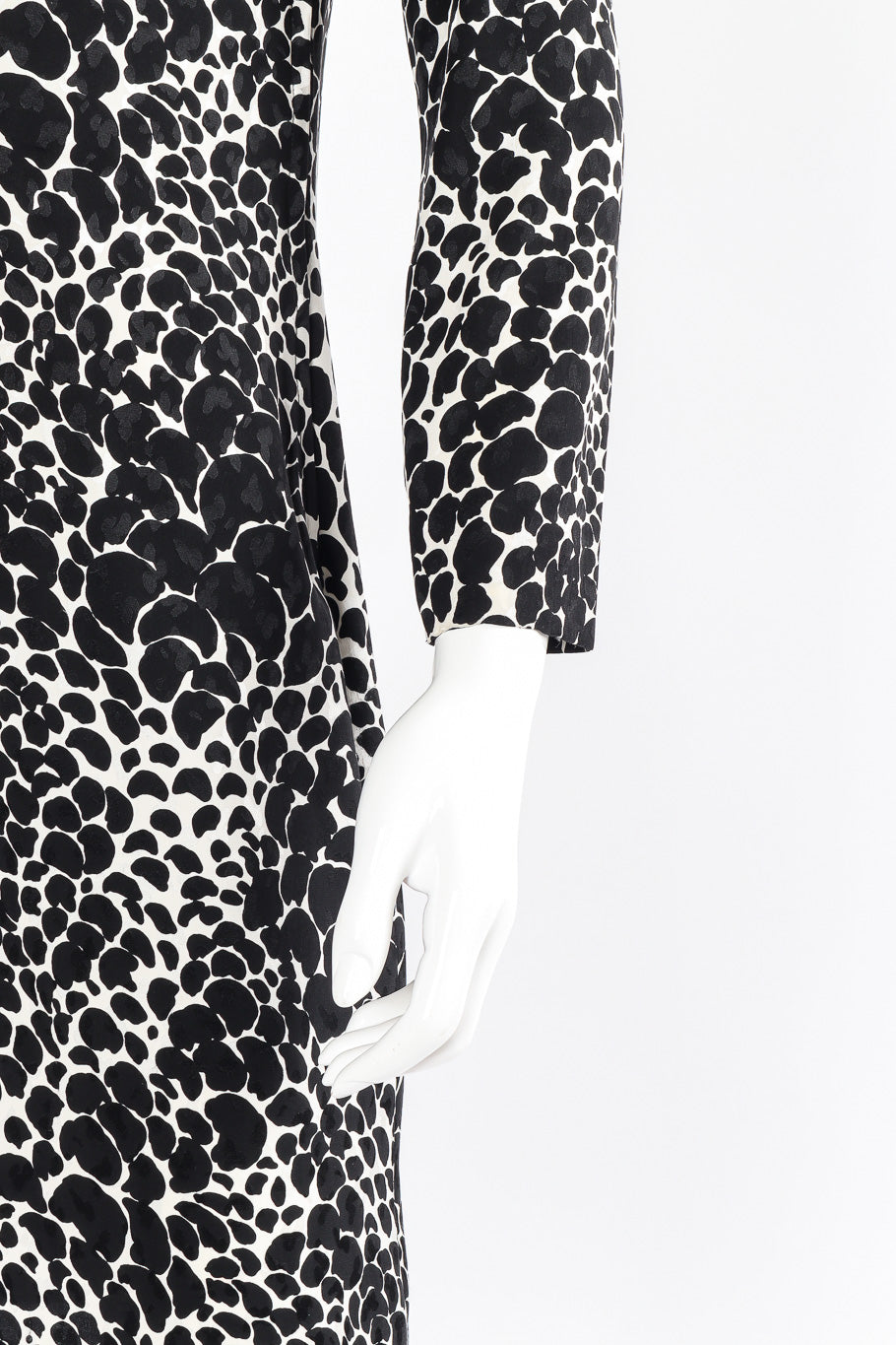 Vintage Saint Laurent Petal Print Silk Dress view of sleeve on mannequin closeup @Recessla