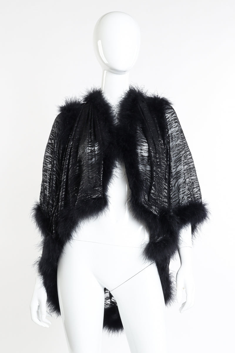 Vintage Saint Laurent Metallic Silk Feathered Duster front on mannequin @recessla