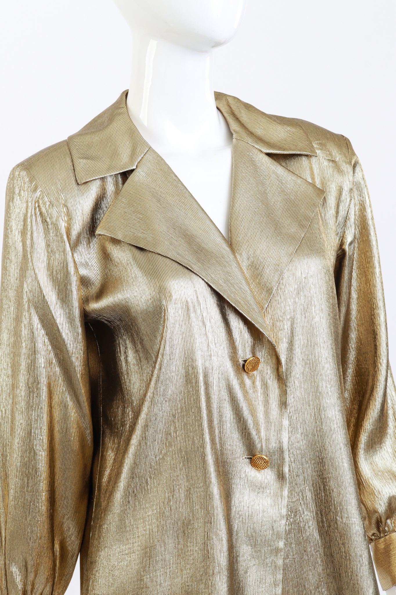 Metallic Silk Blouse by Saint Laurent on mannequin chest close @ Recess LA