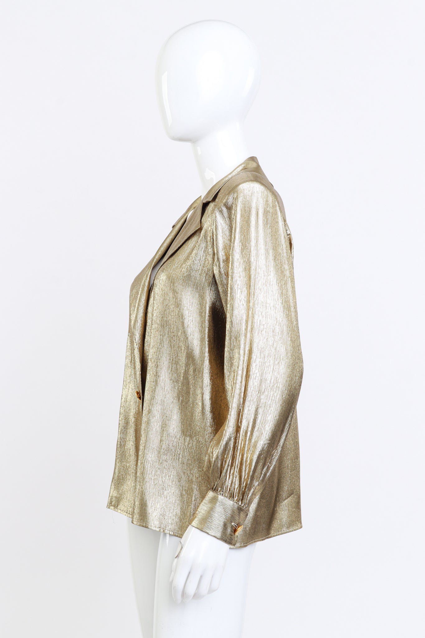 Metallic Silk Blouse by Saint Laurent on mannequin side @ Recess LA