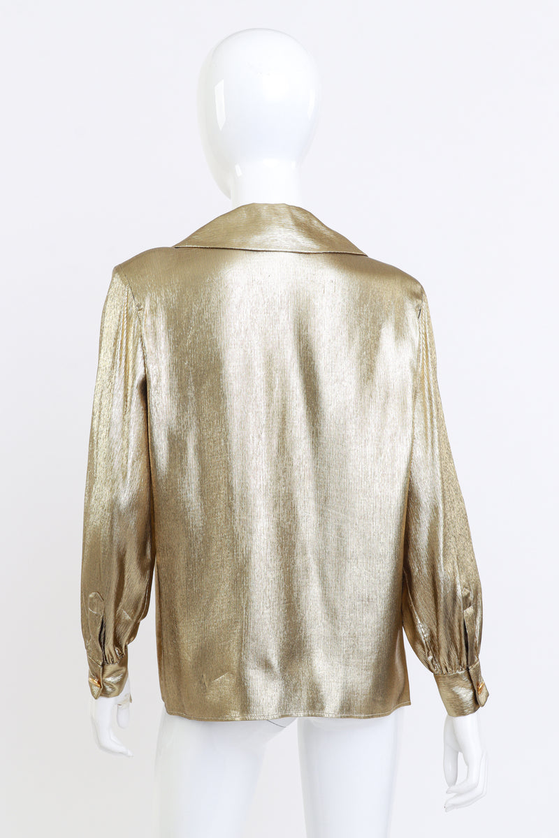 Metallic Silk Blouse by Saint Laurent on mannequin back @ Recess LA