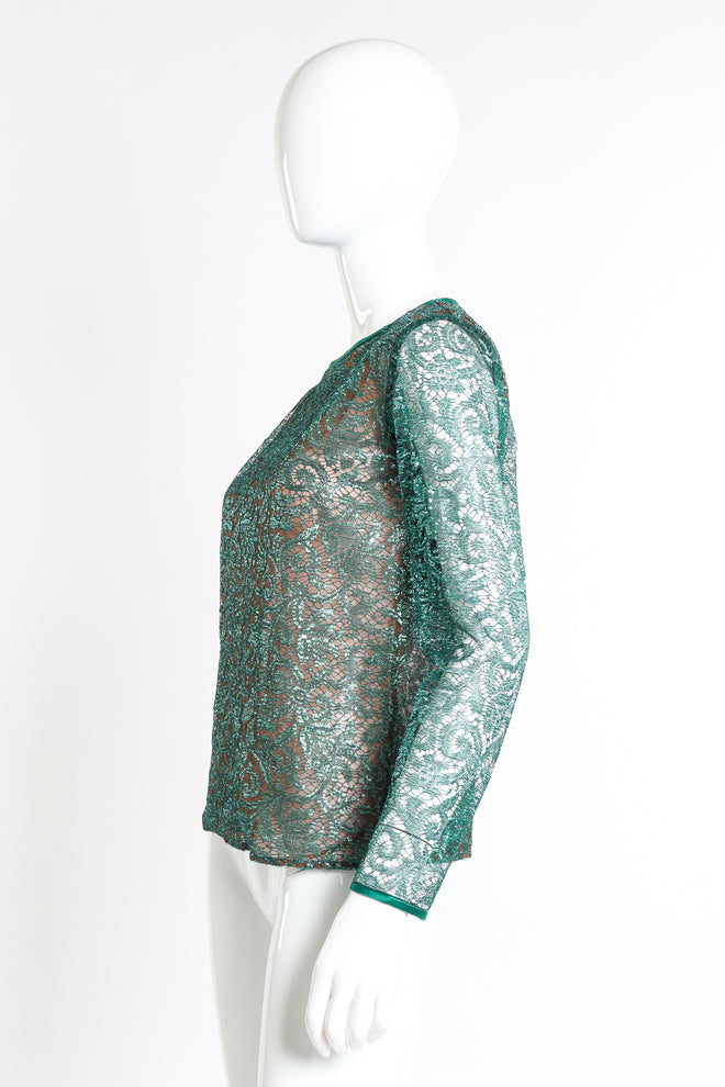 Vintage Saint Laurent Rive Gauche Metallic Lace Blouse side on mannequin @recessla