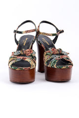 Saint Laurent Floral Tapestry Platform Heels front @recessla