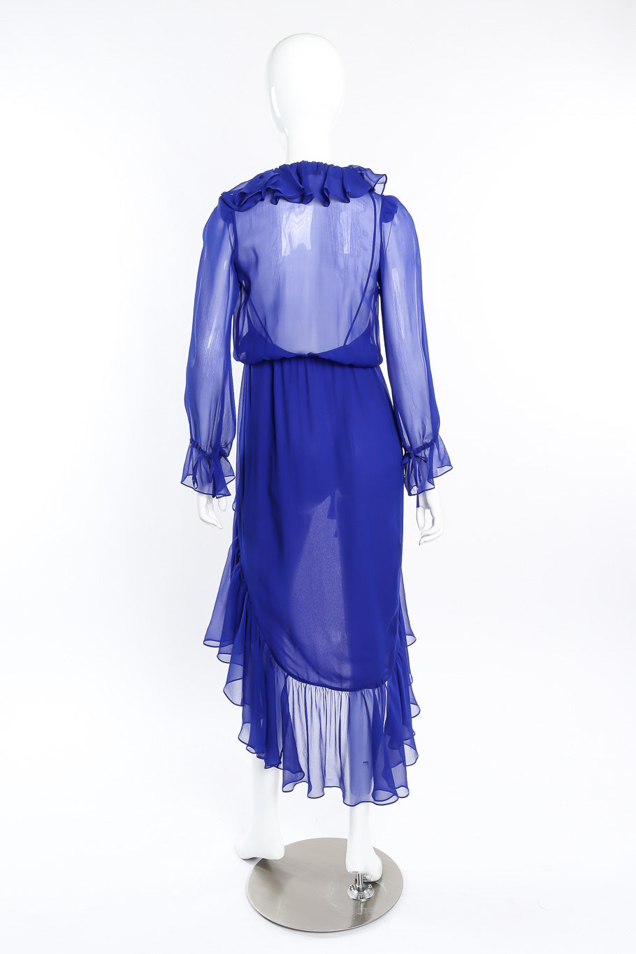 Saint Laurent 2020 Fall Sheer Silk Ruffle Dress back view on mannequin @Recessla