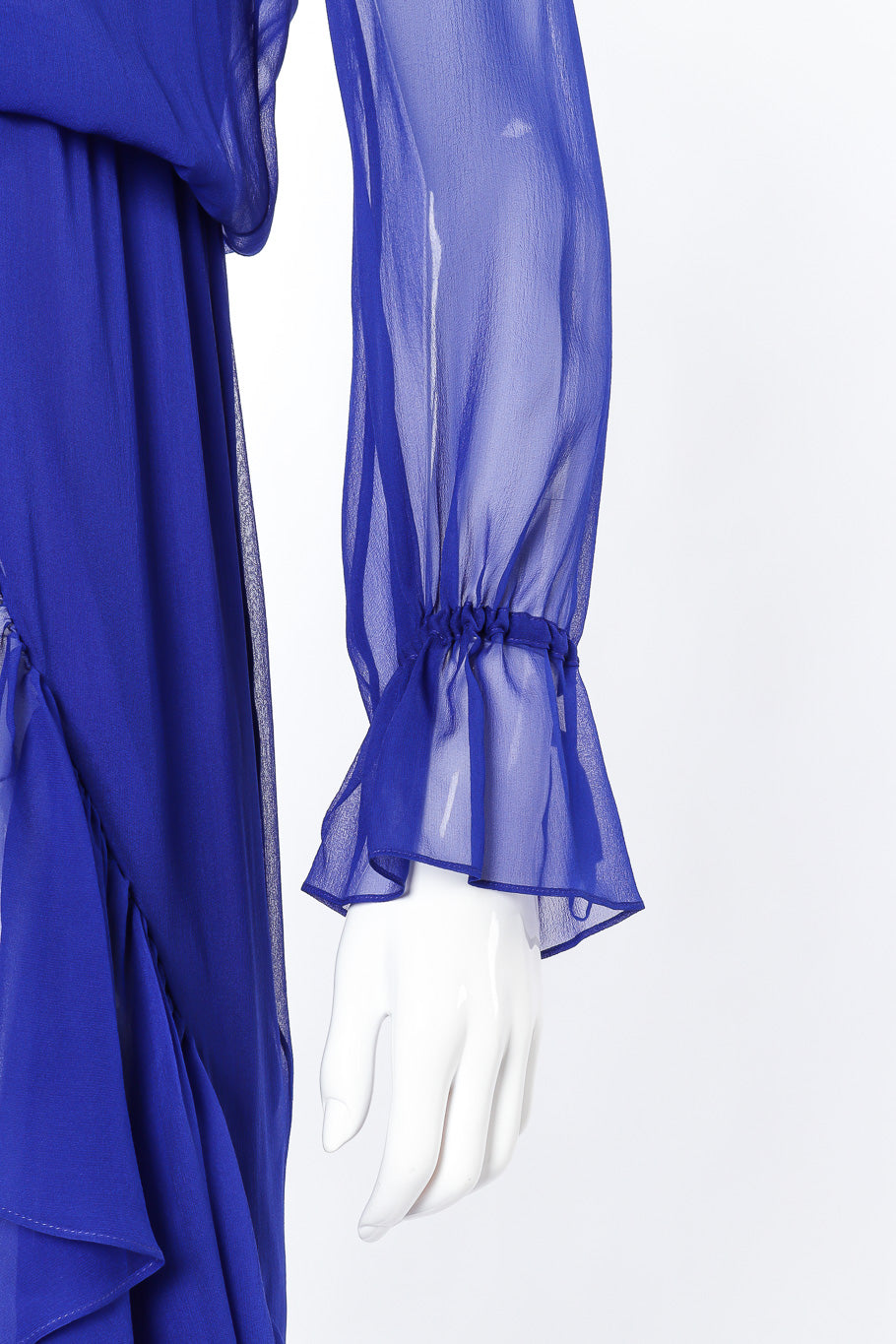 Saint Laurent 2020 Fall Sheer Silk Ruffle Dress sleeve closeup @Recessla