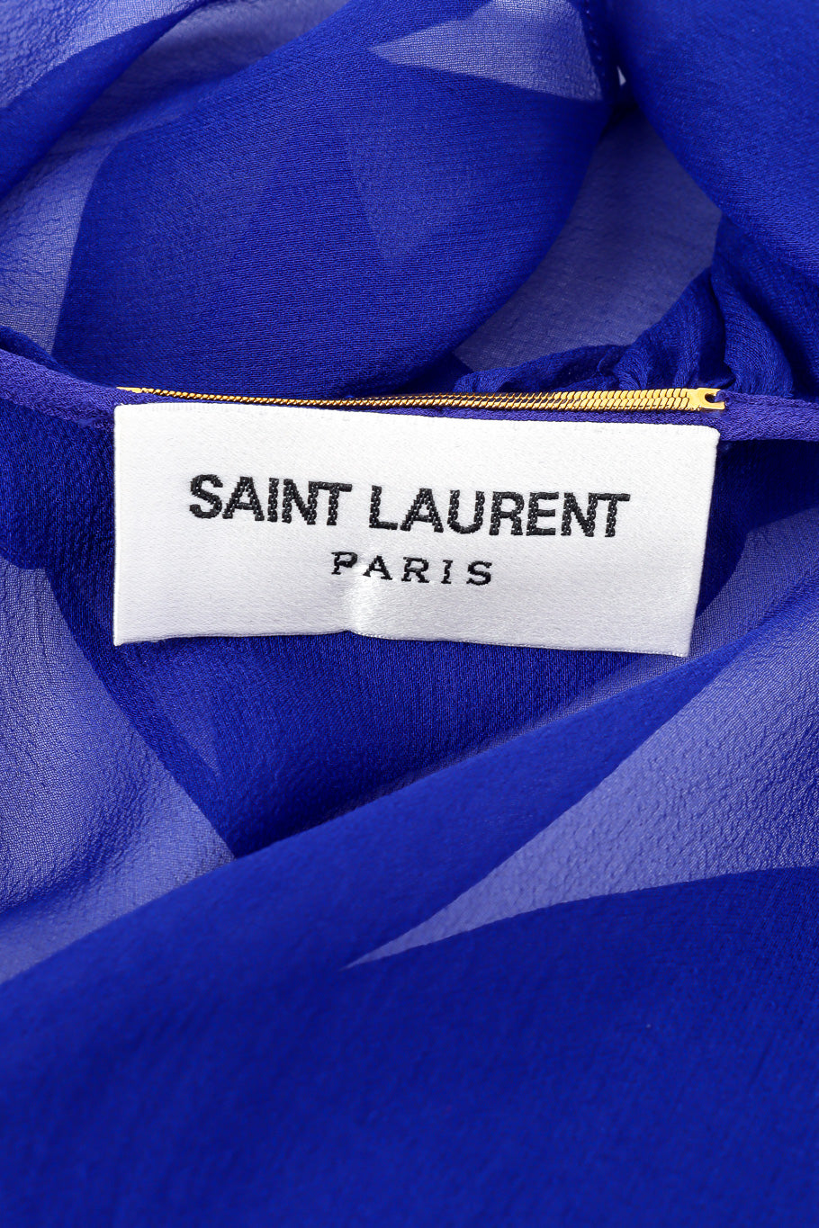 Saint Laurent 2020 Fall Sheer Silk Ruffle Dress label closeup @Recessla