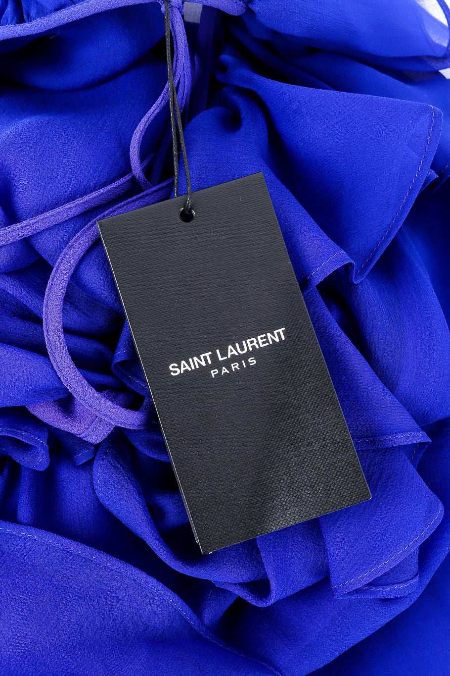 Saint Laurent 2020 Fall Sheer Silk Ruffle Dress original tag closeup @Recessla